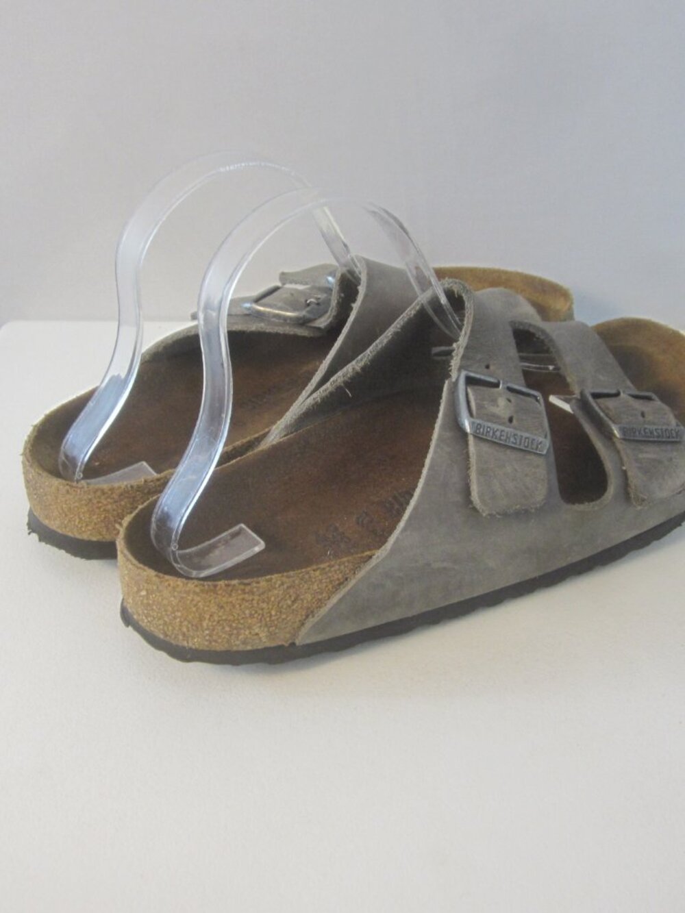 Birkenstock Arizona Unisex 42 Medium Gray Leather Double Strap Sandals Men - Picture 8 of 11